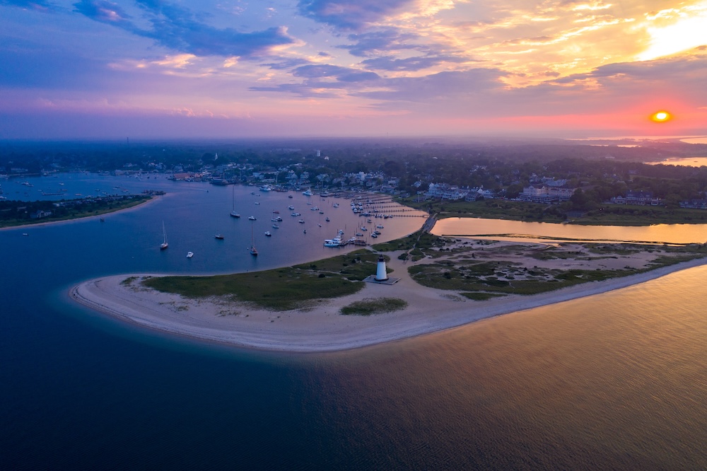 aerial view of martha's vineyard at sunset